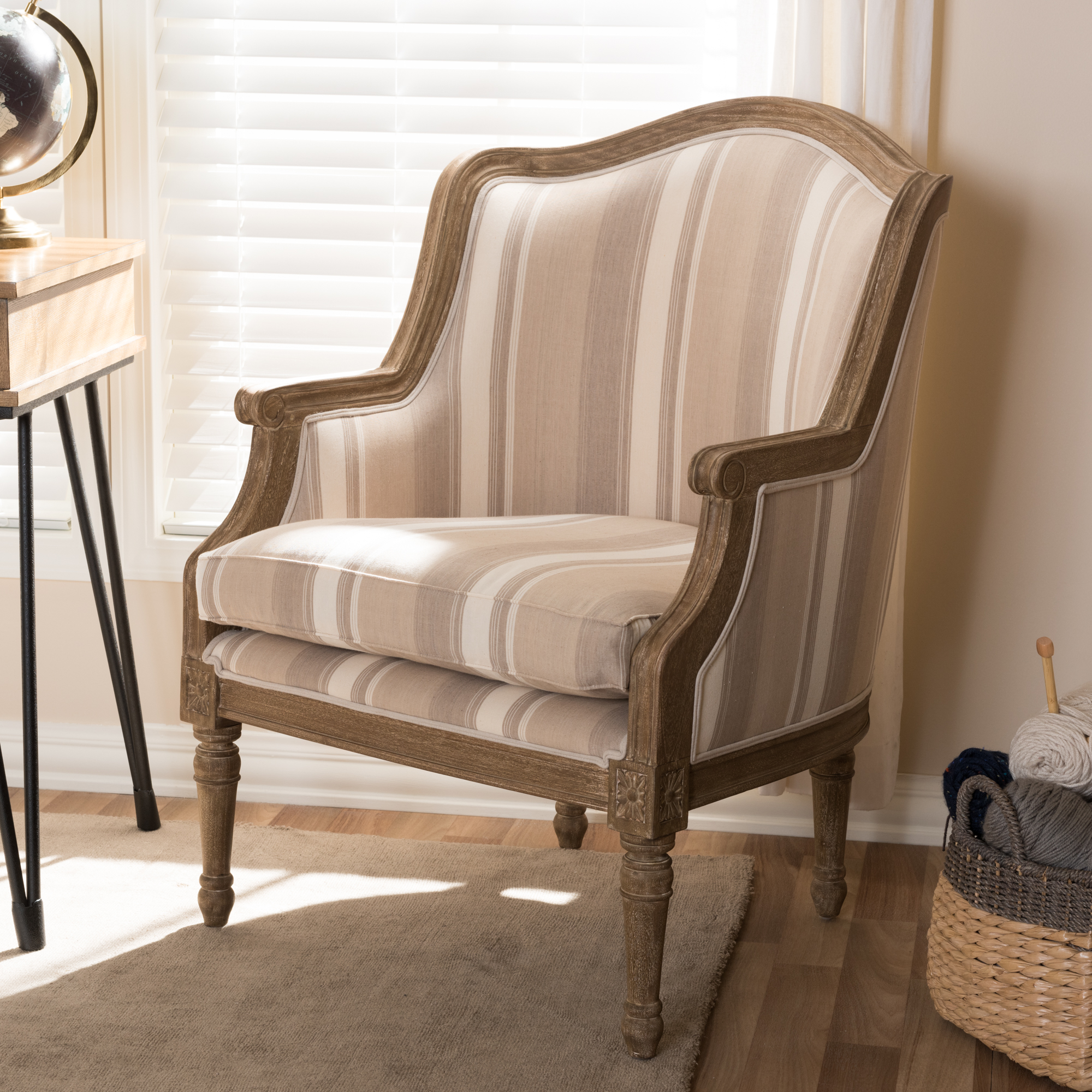 Baxton Studio Charlemagne Traditional French Accent Chair Oak